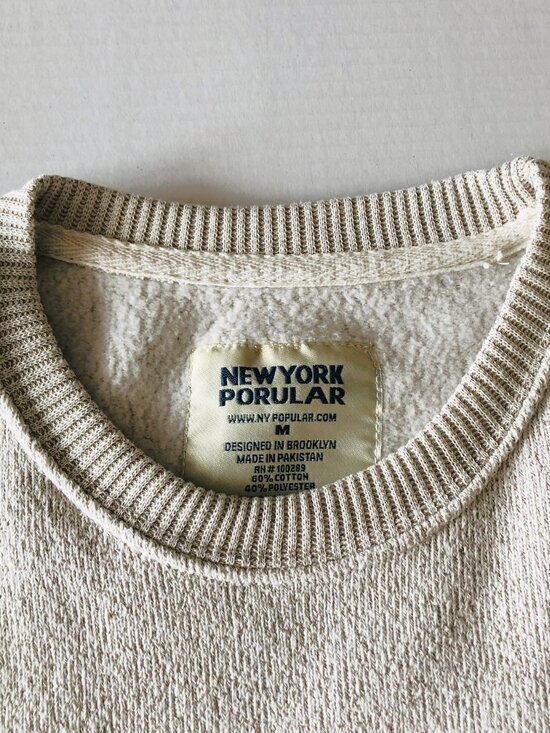 New York Popular Chicago Crew Neck Sweater Sweatshirt Oatmeal Mens M Embroidered - Picture 3 of 14